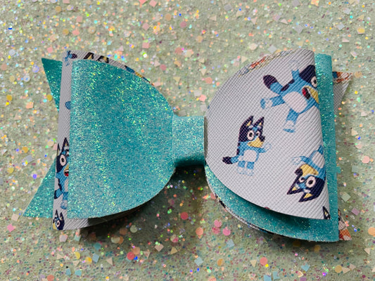 Blue 3 Double Layer Hair Bow Clip